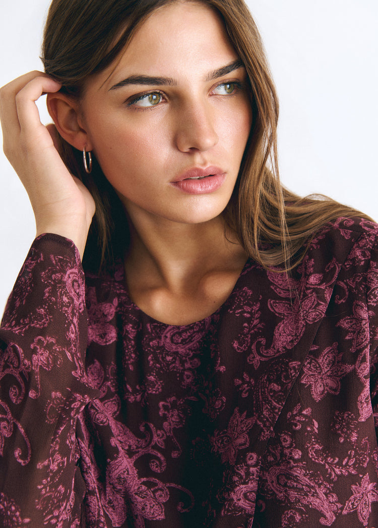 Printed blouse with front opening