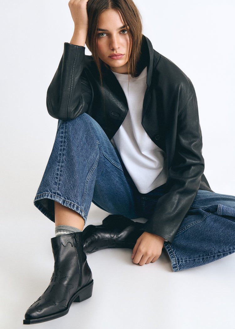 Embossed cowboy ankle boot