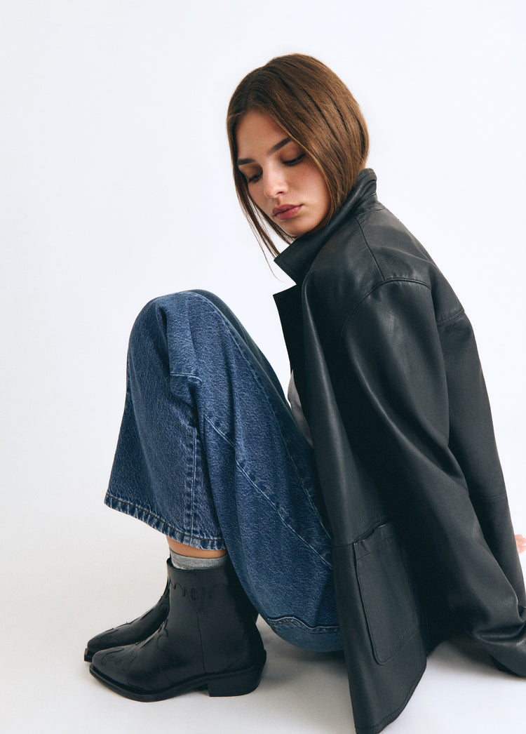 Embossed cowboy ankle boot