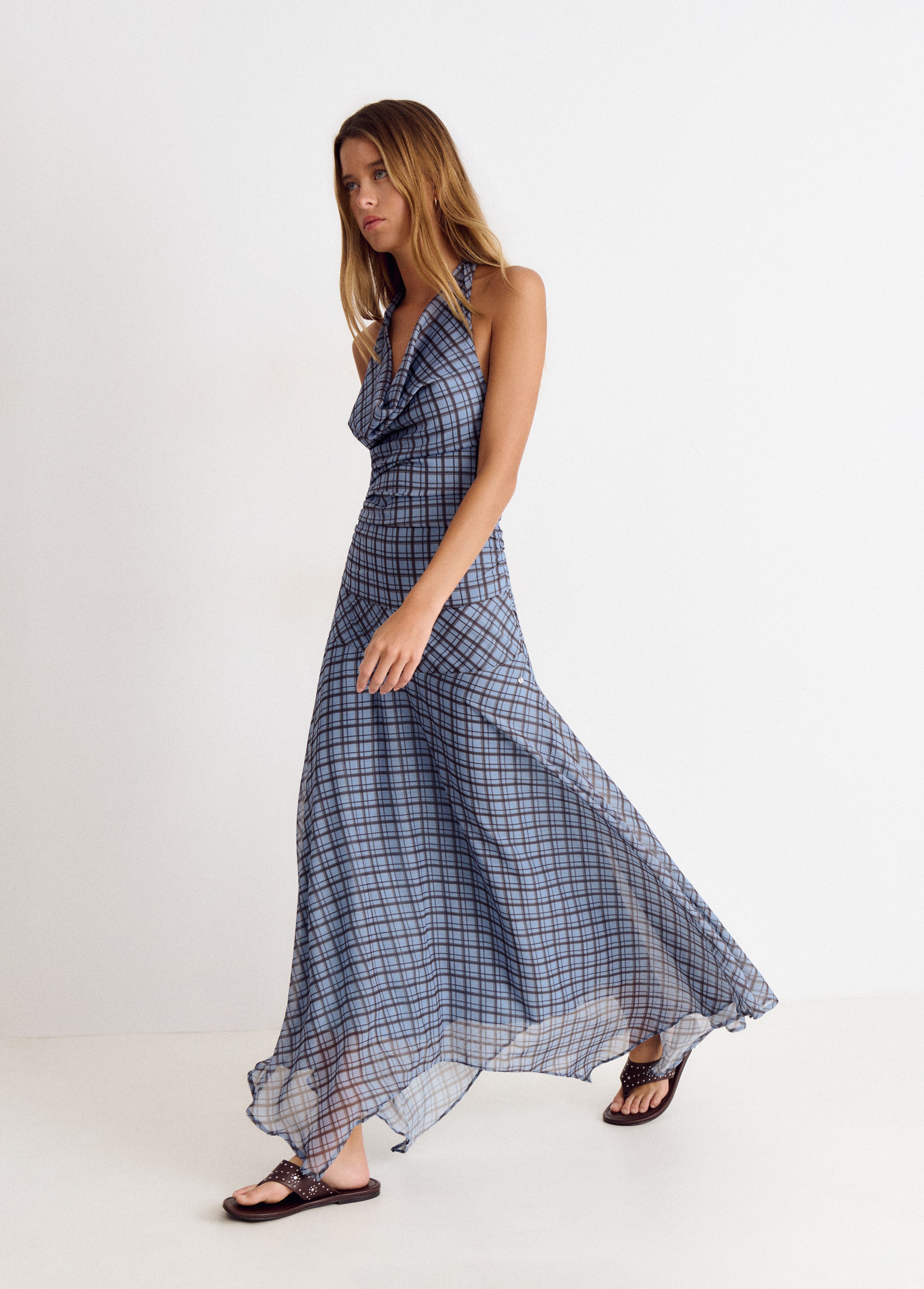 dutch ruched checked midi dress by paper london PAPER London Plaid Print Midi Length Dress - Blue Dresses, Clothing -  WPAPE21356