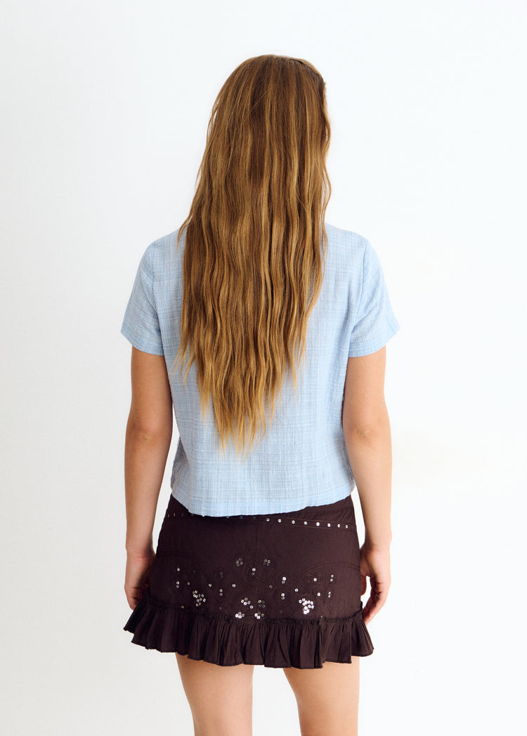 Blouse met Japans ruitdetail
