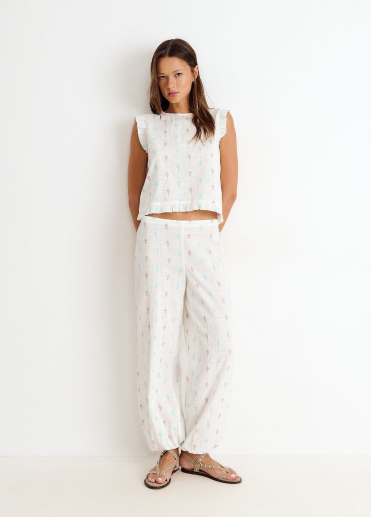 Bluse mit vielseitig tragbarem Stickmuster