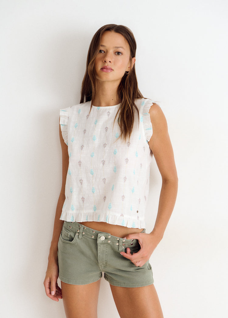 Bluse mit vielseitig tragbarem Stickmuster