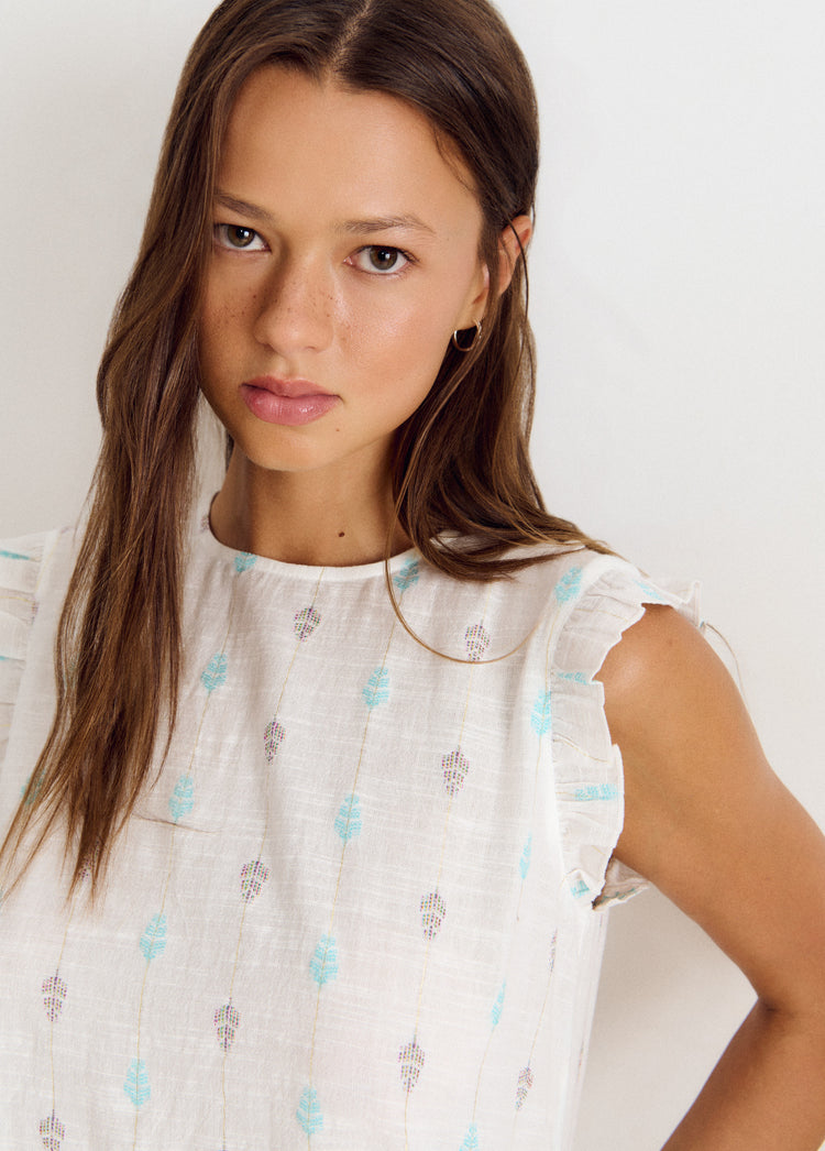 Bluse mit vielseitig tragbarem Stickmuster