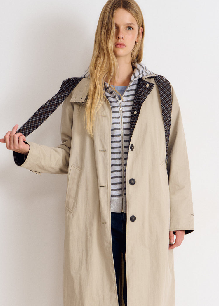 Lange trenchcoat met capuchon