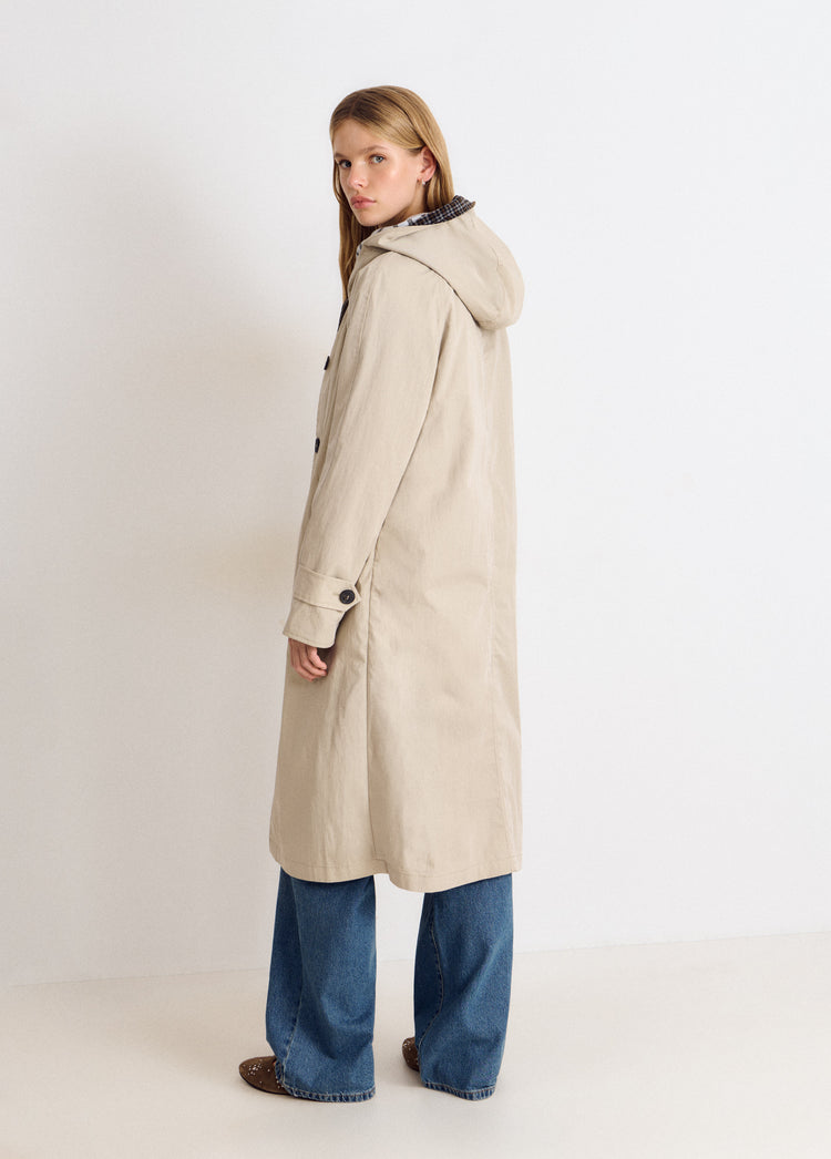 Lange trenchcoat met capuchon