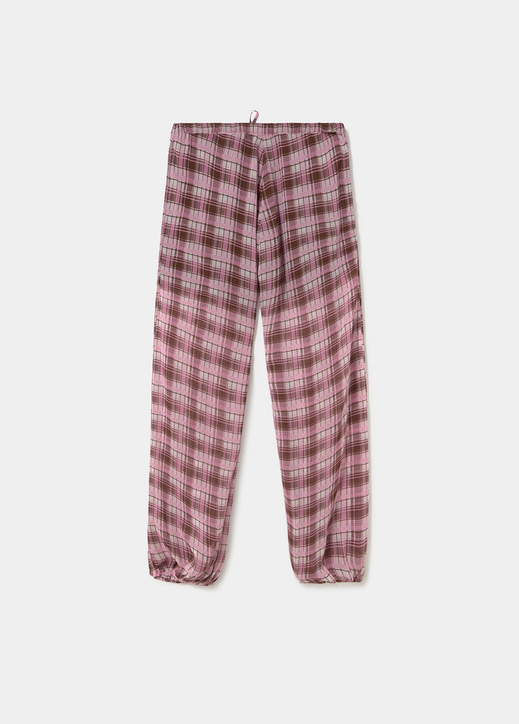Pantalón largo bombacho de cuadros en rosa con puños en los tobillos