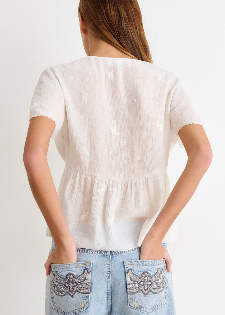 Blouse met korte mouwen en volant