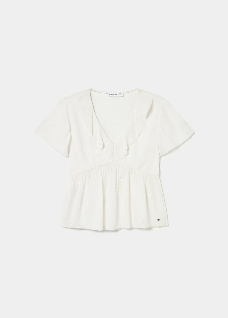 Blouse met korte mouwen en volant