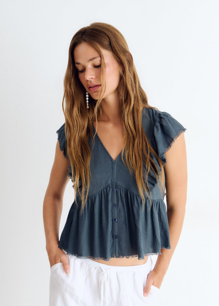 Leinenbluse mit Volants