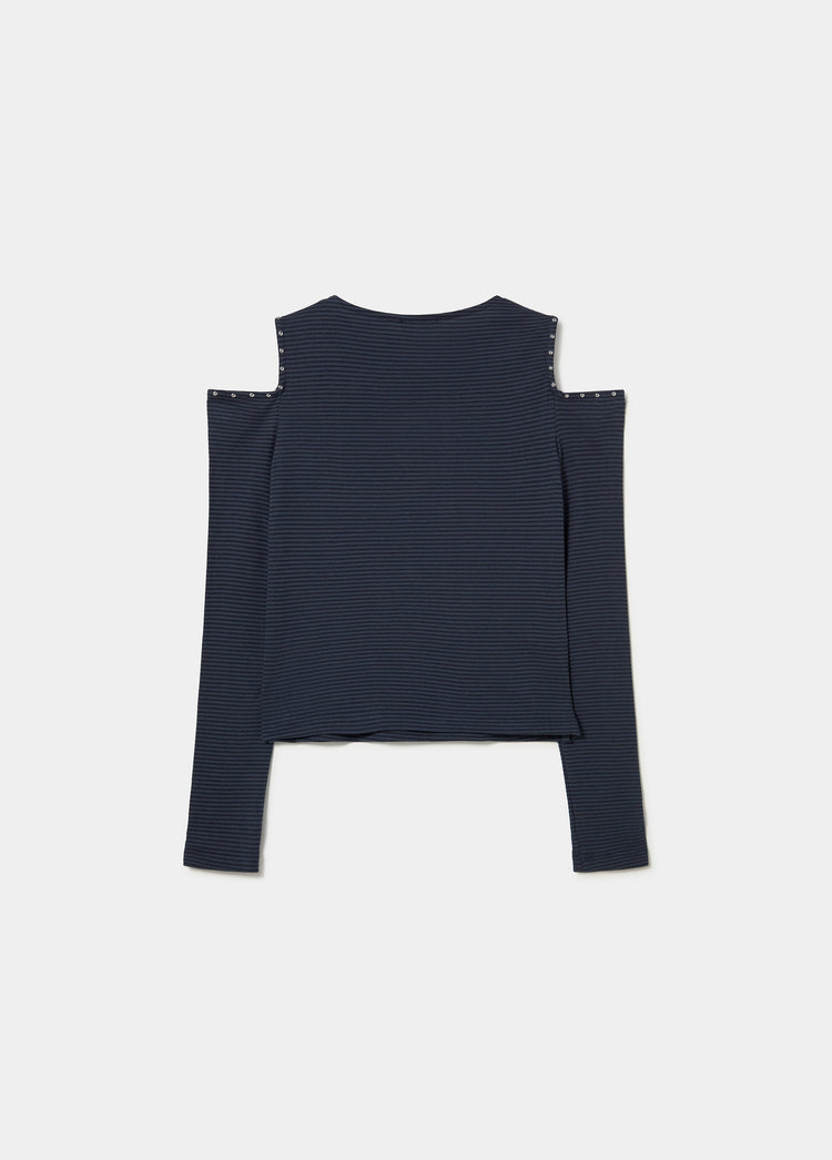 Striped cut-out embroidered T-shirt