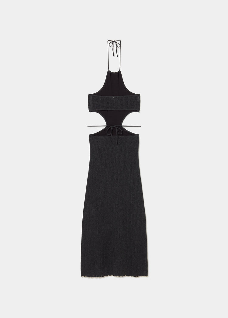 Vestido halter de punto negro con escote y abertura lateral