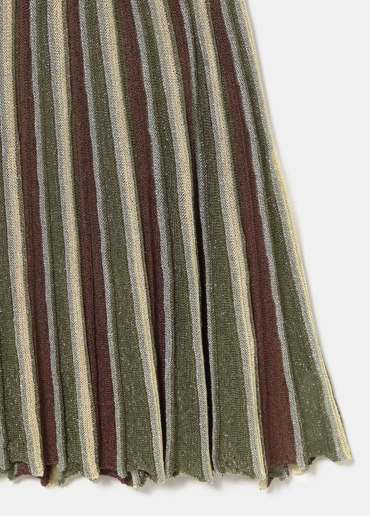 Pleated metallic-thread skirt
