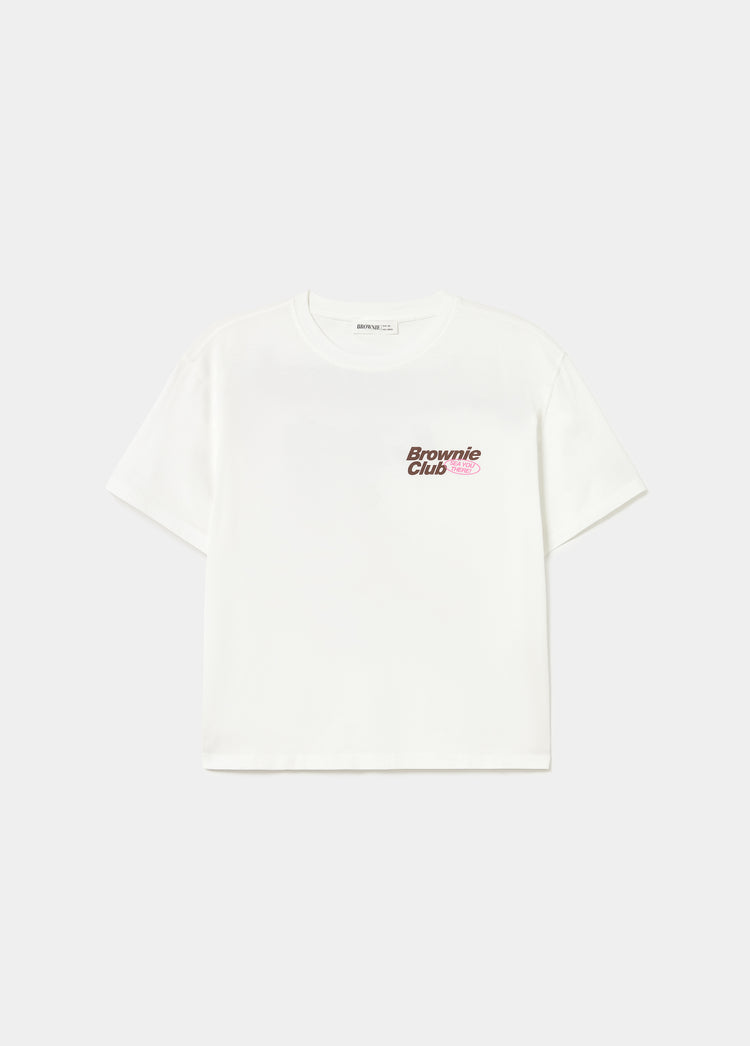 Jersey blanco de manga corta con estampado de texto en el pecho