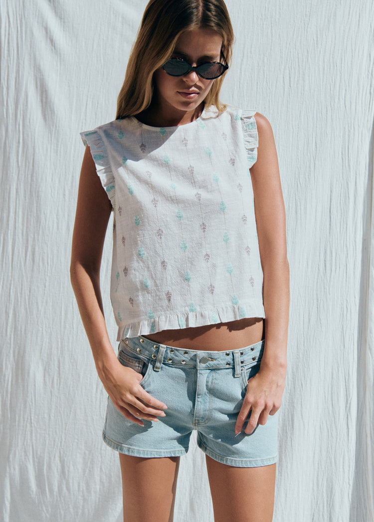 Bluse mit vielseitig tragbarem Stickmuster