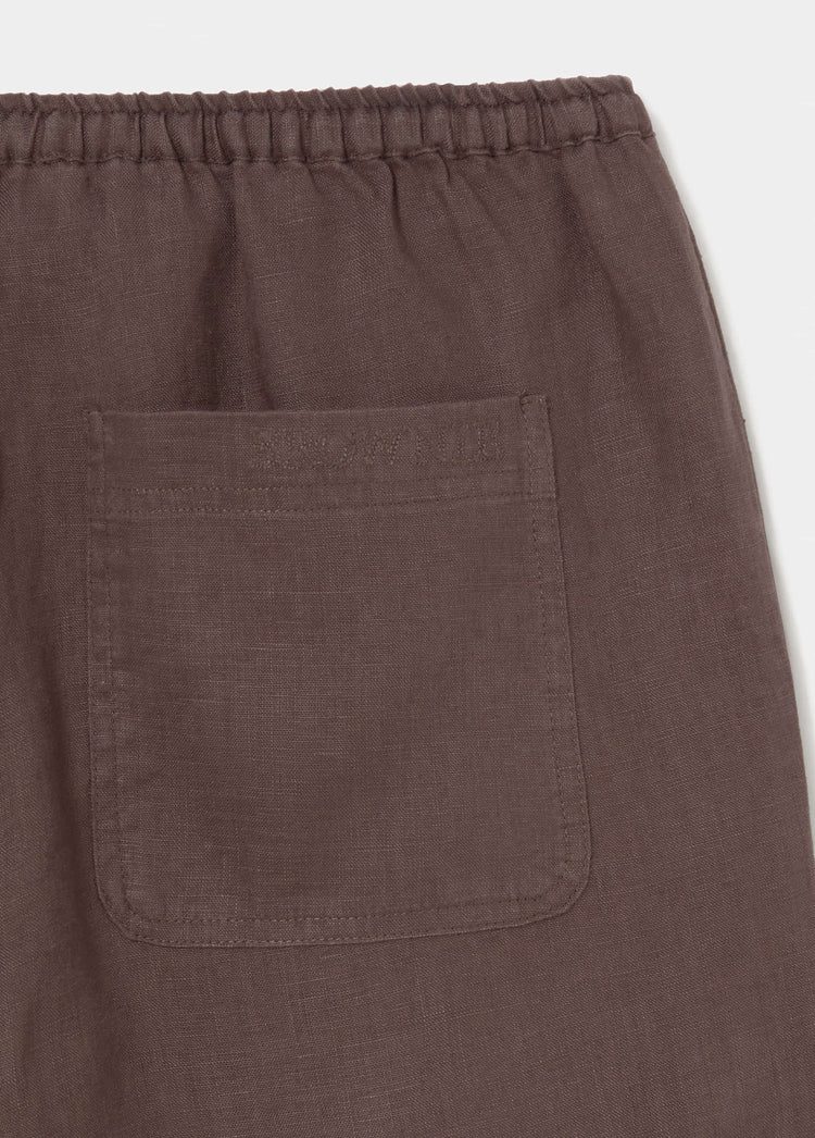 Pantalón marrón de lino con cintura elástica y bolsillo trasero