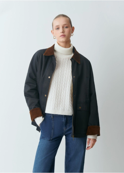 Veste cirée avec gilet imitation peau de mouton