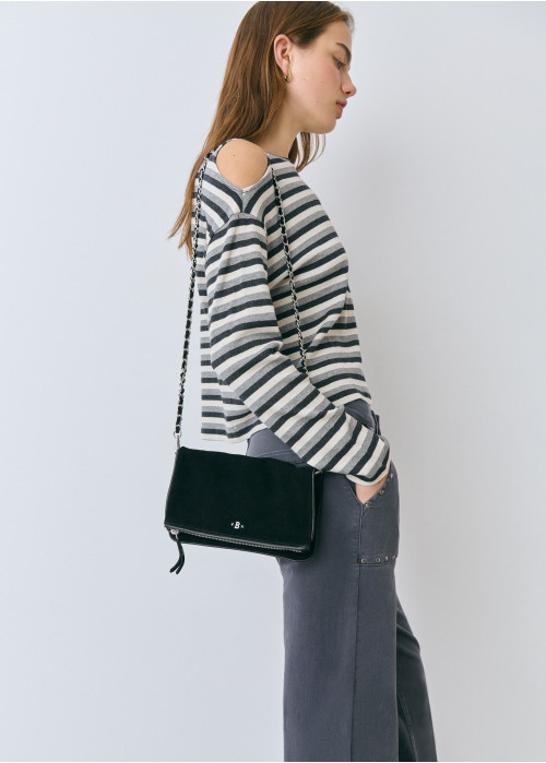 Smooth flap leather shoulder bag