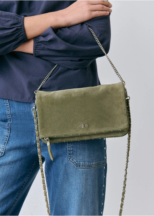 Sac cuir rabat cuir perles espacées