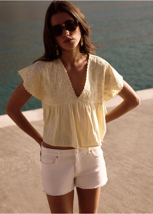Blouse ruiten geborduurd