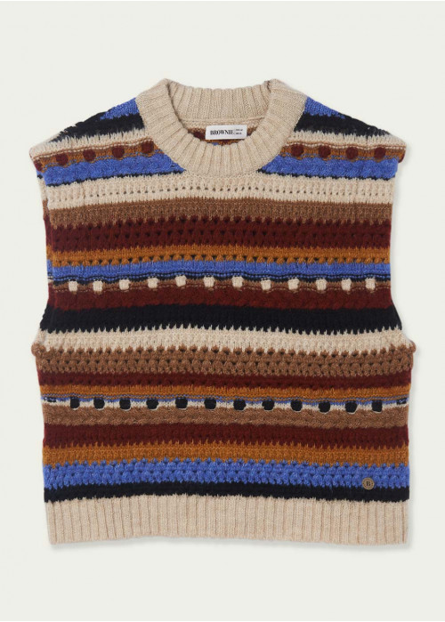 Gilet jacquard fils multicolores