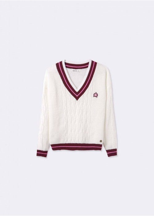 PULL COL EN V AVEC ÉCUSSON