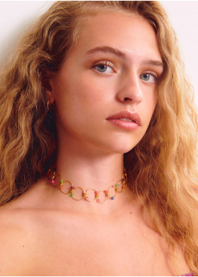COLLIER CHOKER ANNEAUX PIERRES