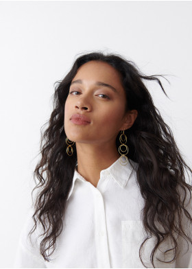 BOUCLES D'OREILLES LONGUES 3 ANNEAUX DOUBLES