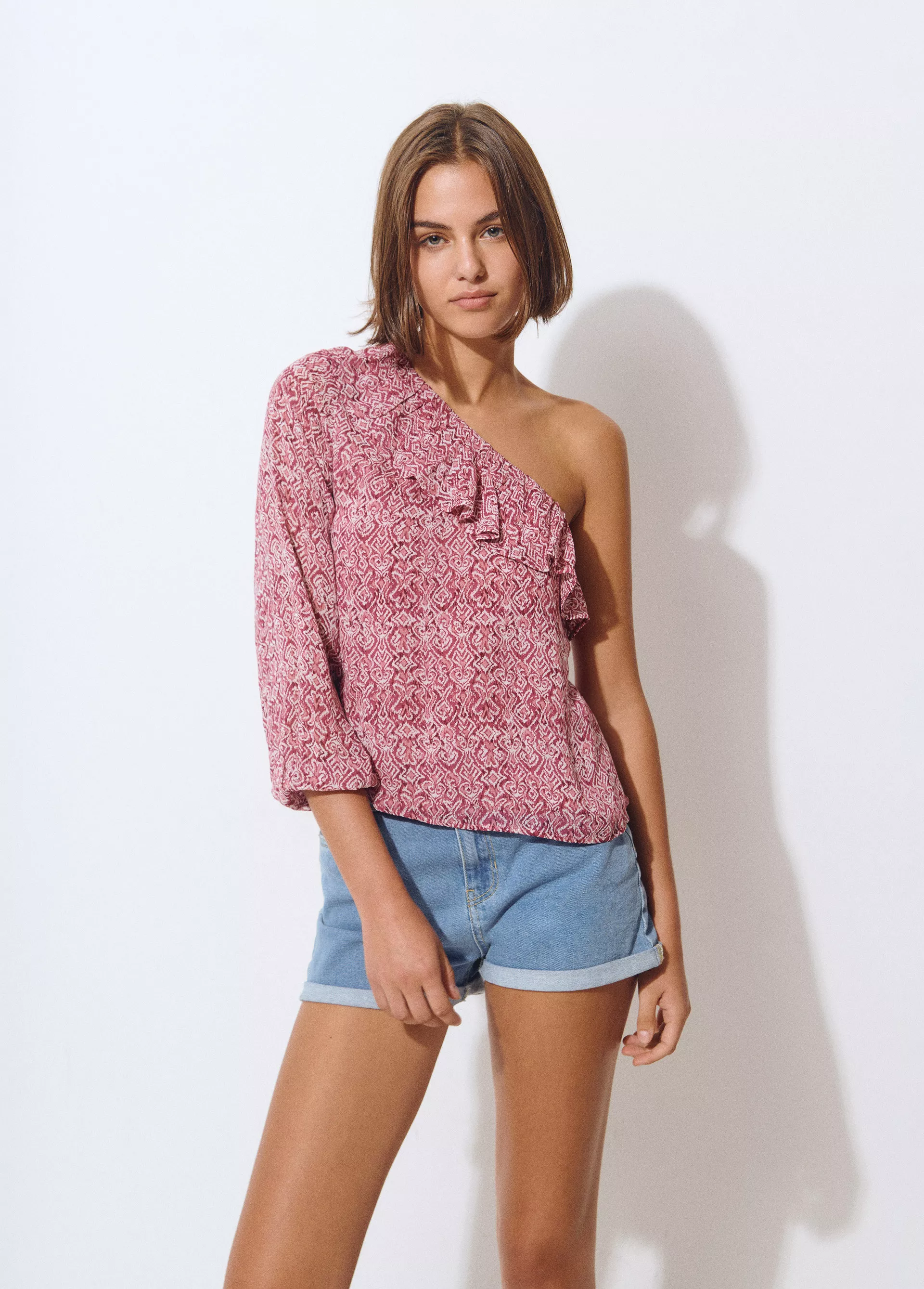 Blouse asymetrique volants imprimee BROWNIE