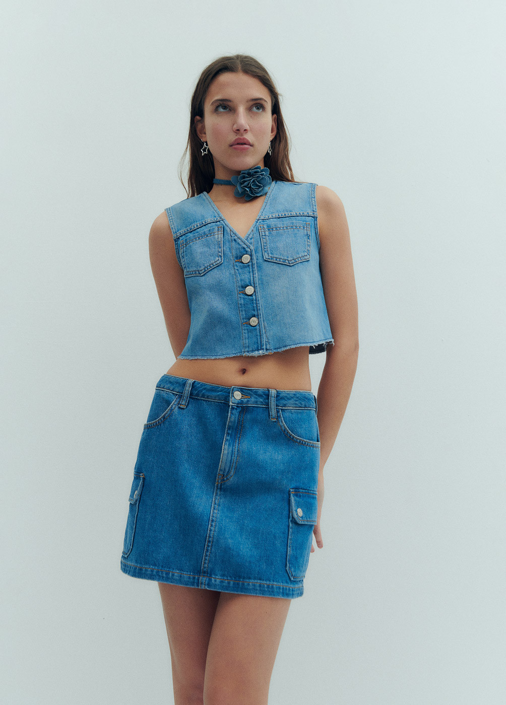 Colete jeans cropped