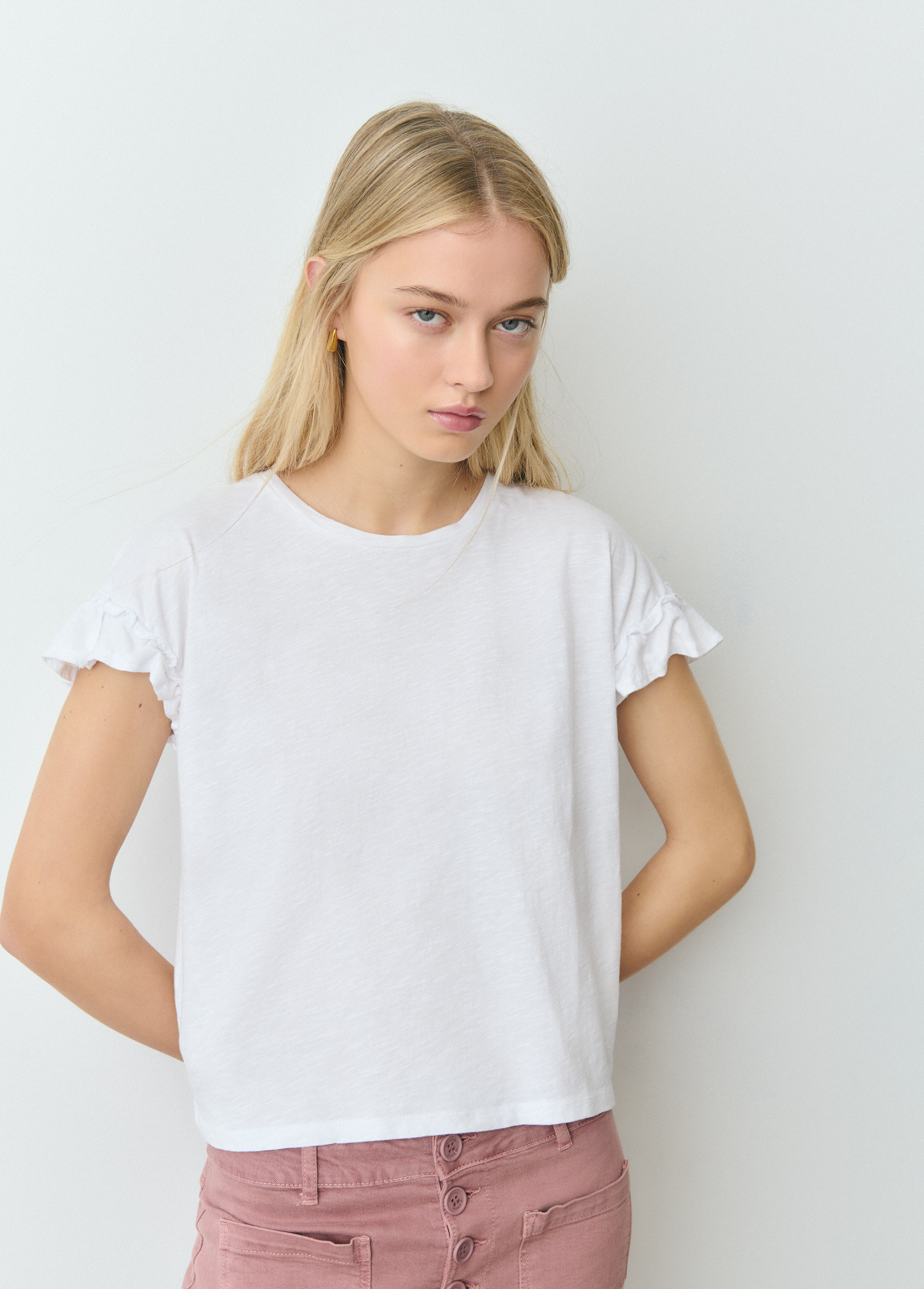 T shirt a maniche corte in cotone con volant BROWNIE
