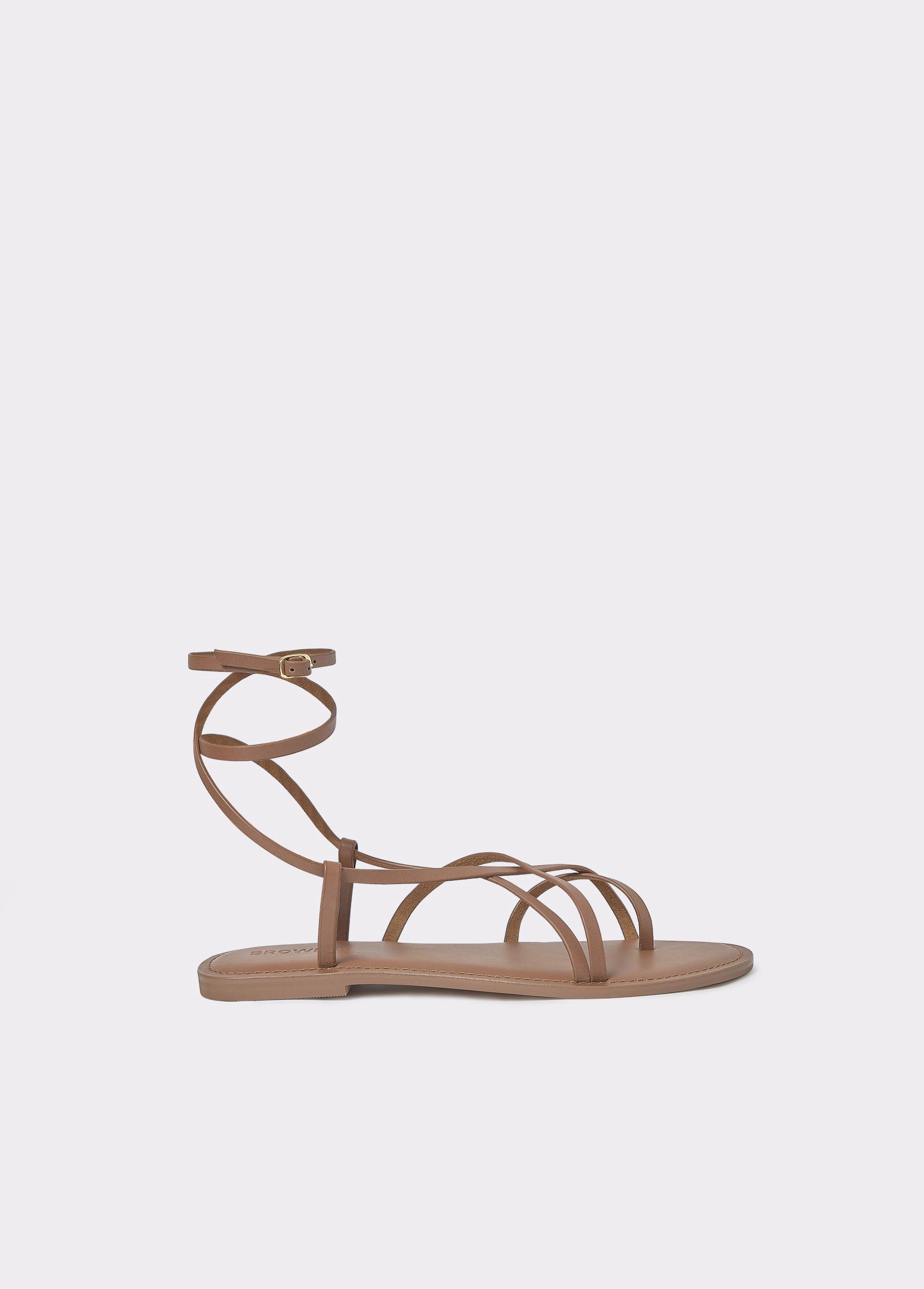 Flat leather straps sandal
