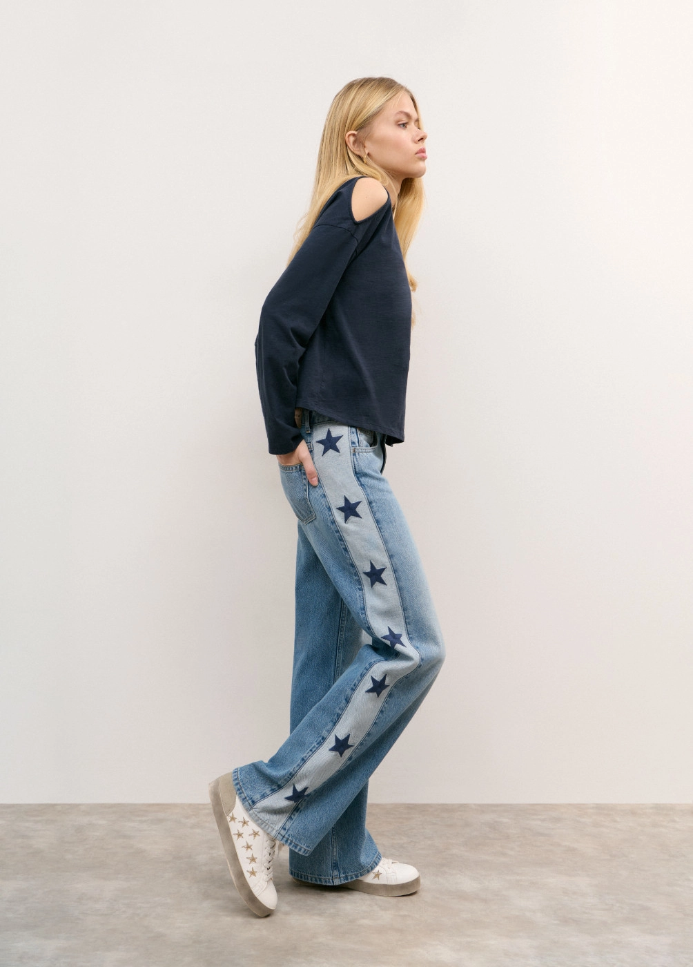 Jeans stickerei sterne gerade