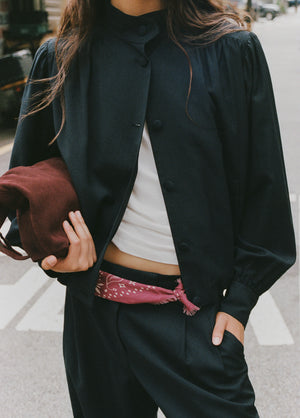 Gathered bomber jacket with buttons