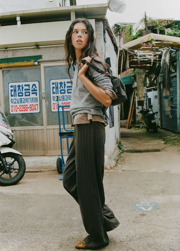 Pantalon taille large rayé