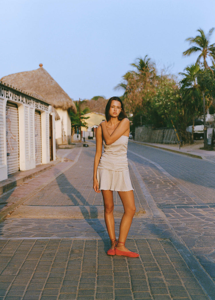 Vestido drapeado rayas