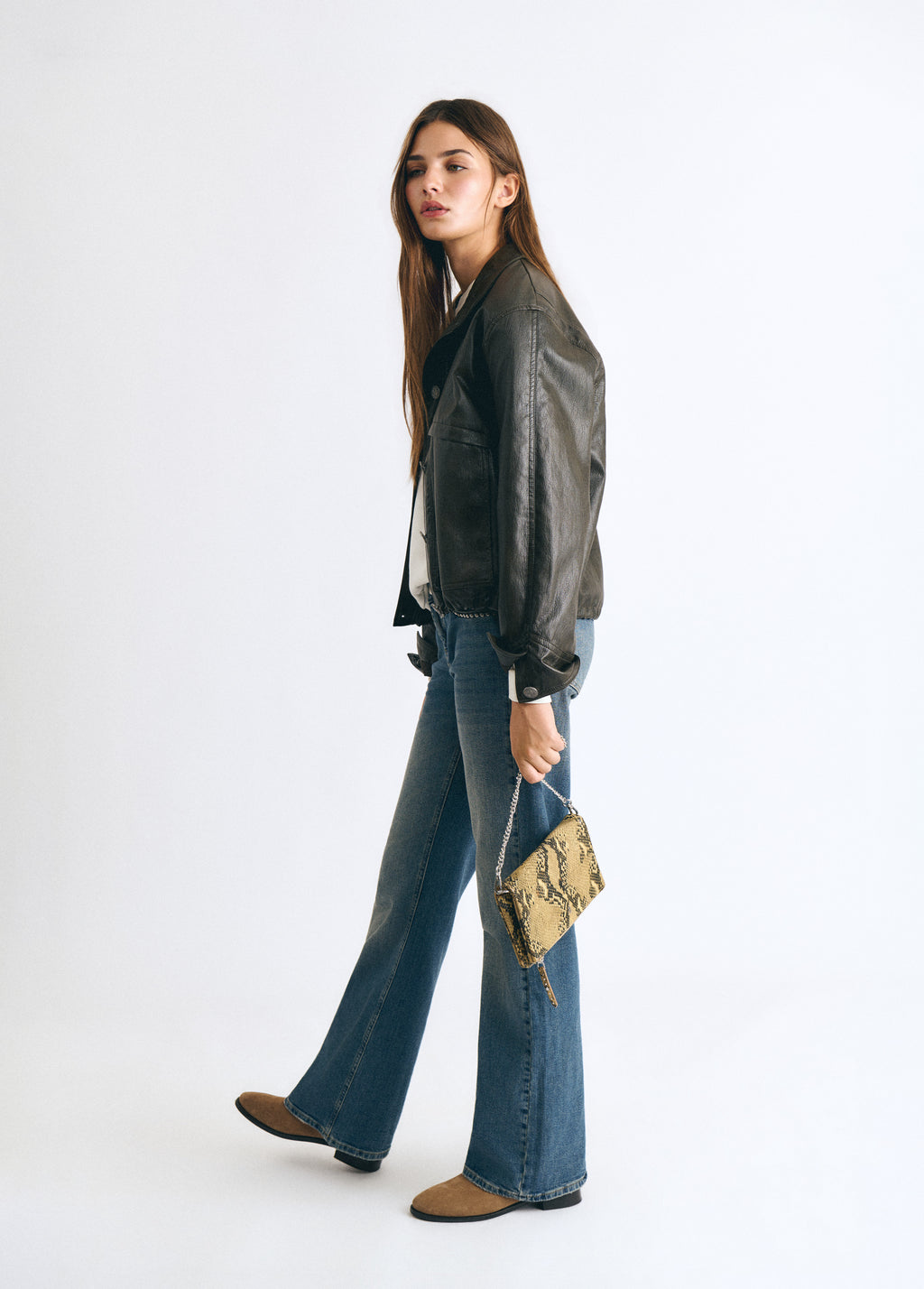 Snake-effect flap bag
