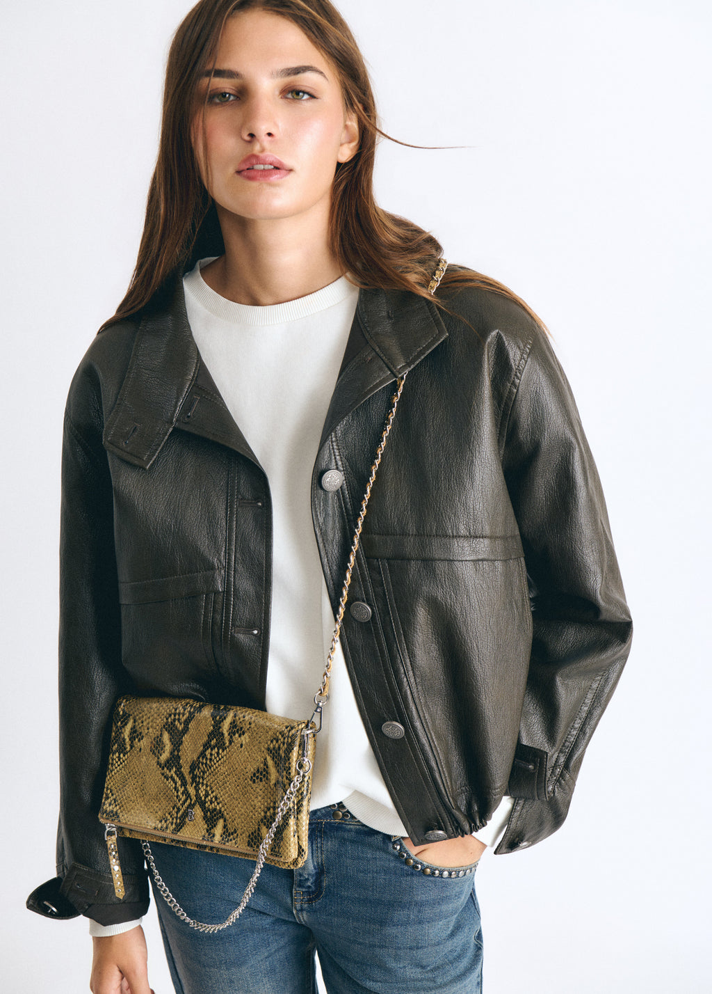 Snake-effect flap bag