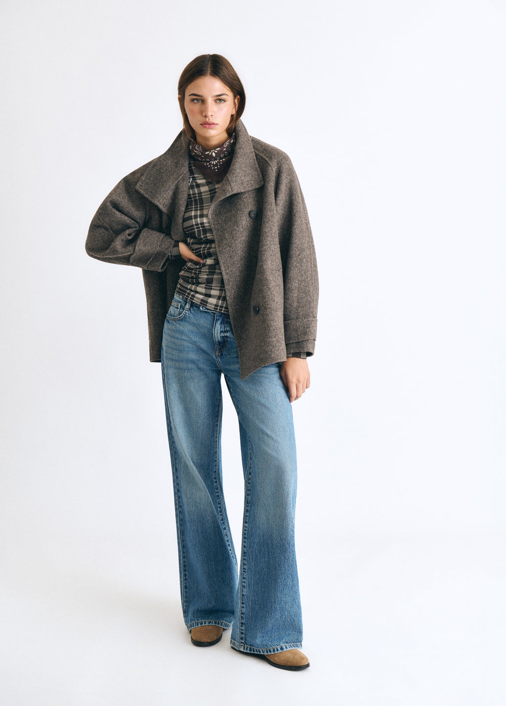 High-collar wool coat