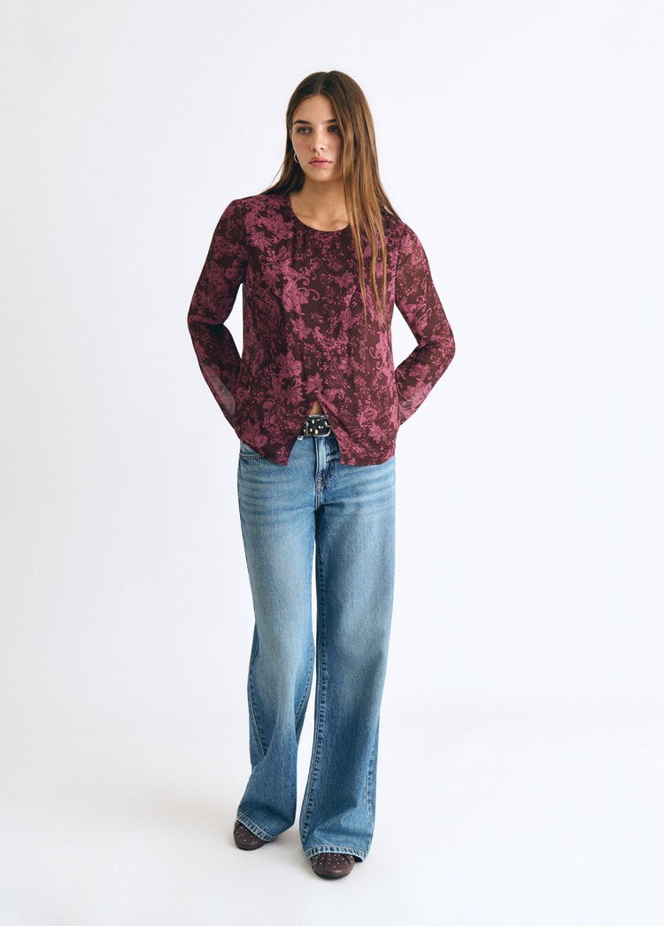 Blusa estampada apertura delantera