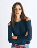 Striped cut-out embroidered T-shirt