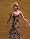Long spaghetti-strap dress with a polka-dot print