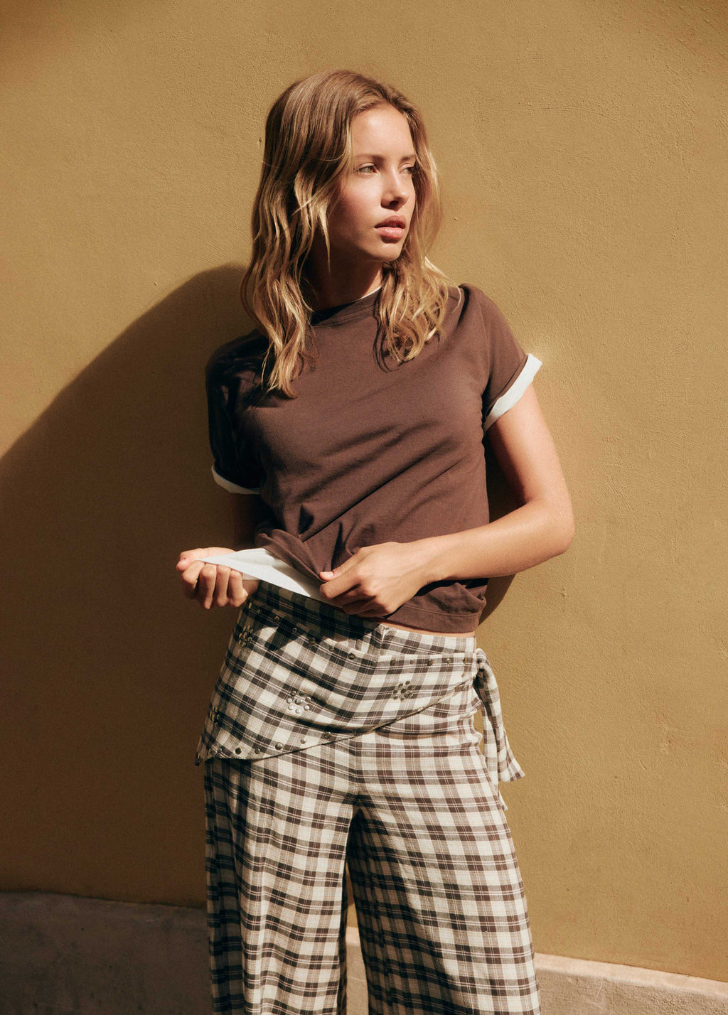 Plaid harem Trouser with scarf