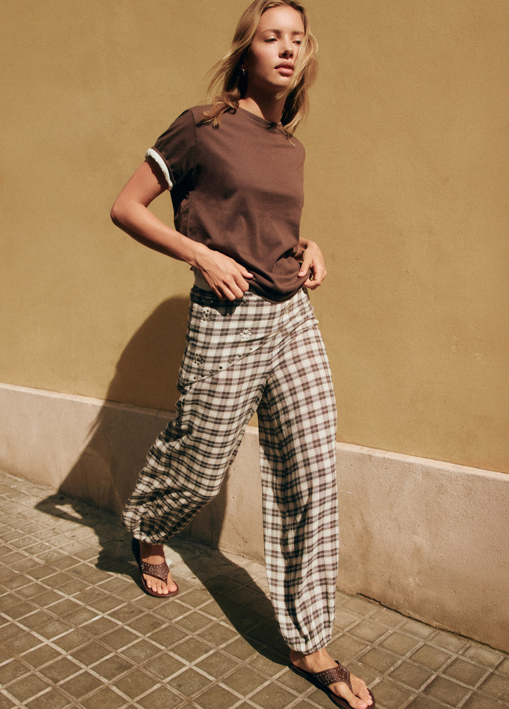 Plaid harem Trouser with scarf