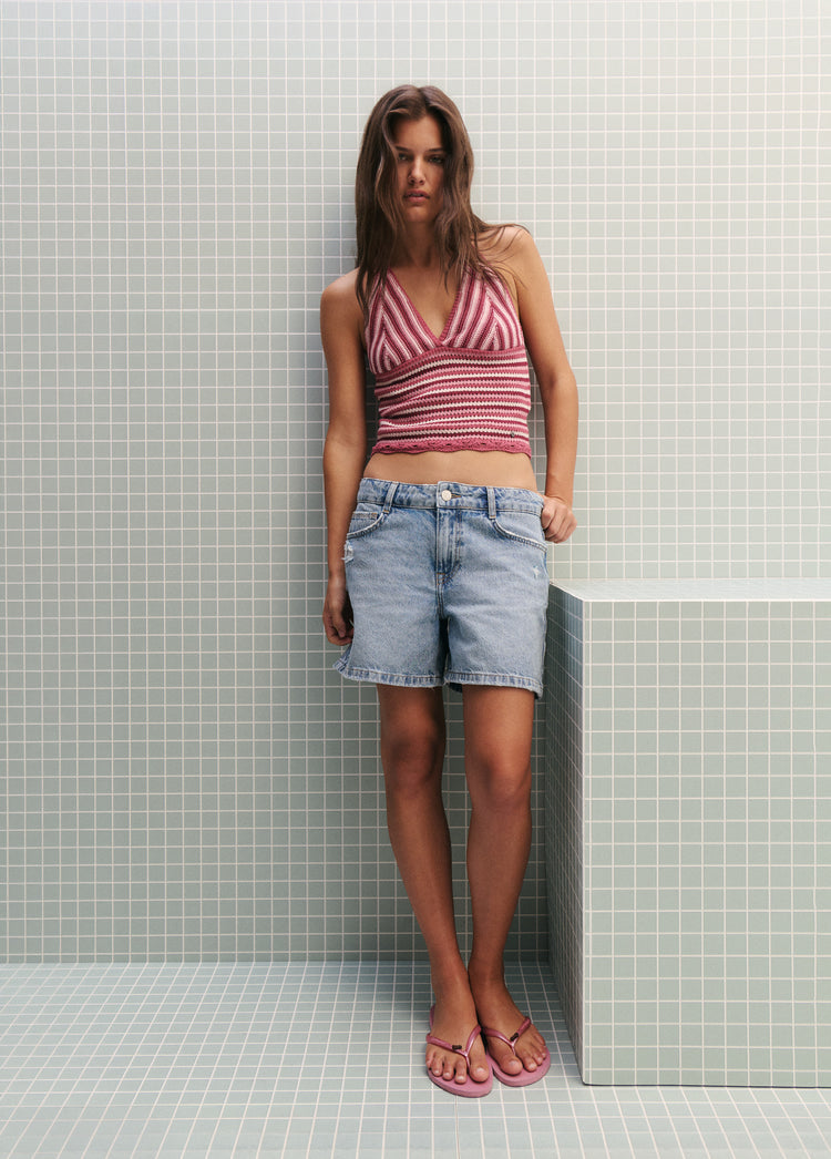 Striped knit halter top
