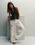 Linen harem pants with studded detail