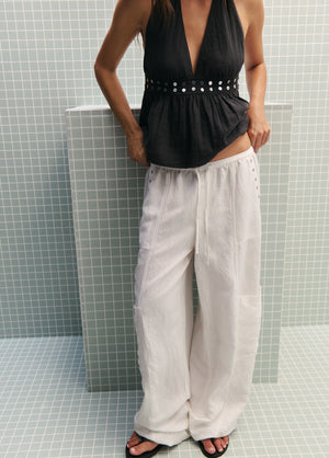 Linnen ballonbroek met studs detail