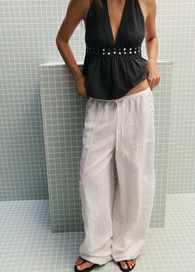 Linnen baggy broek met studs detail