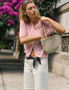 Mala shopper pequena trançada em pele