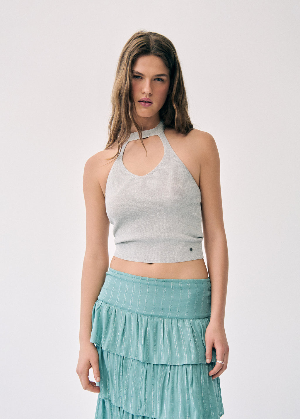 Multi-ruffle shiny skirt